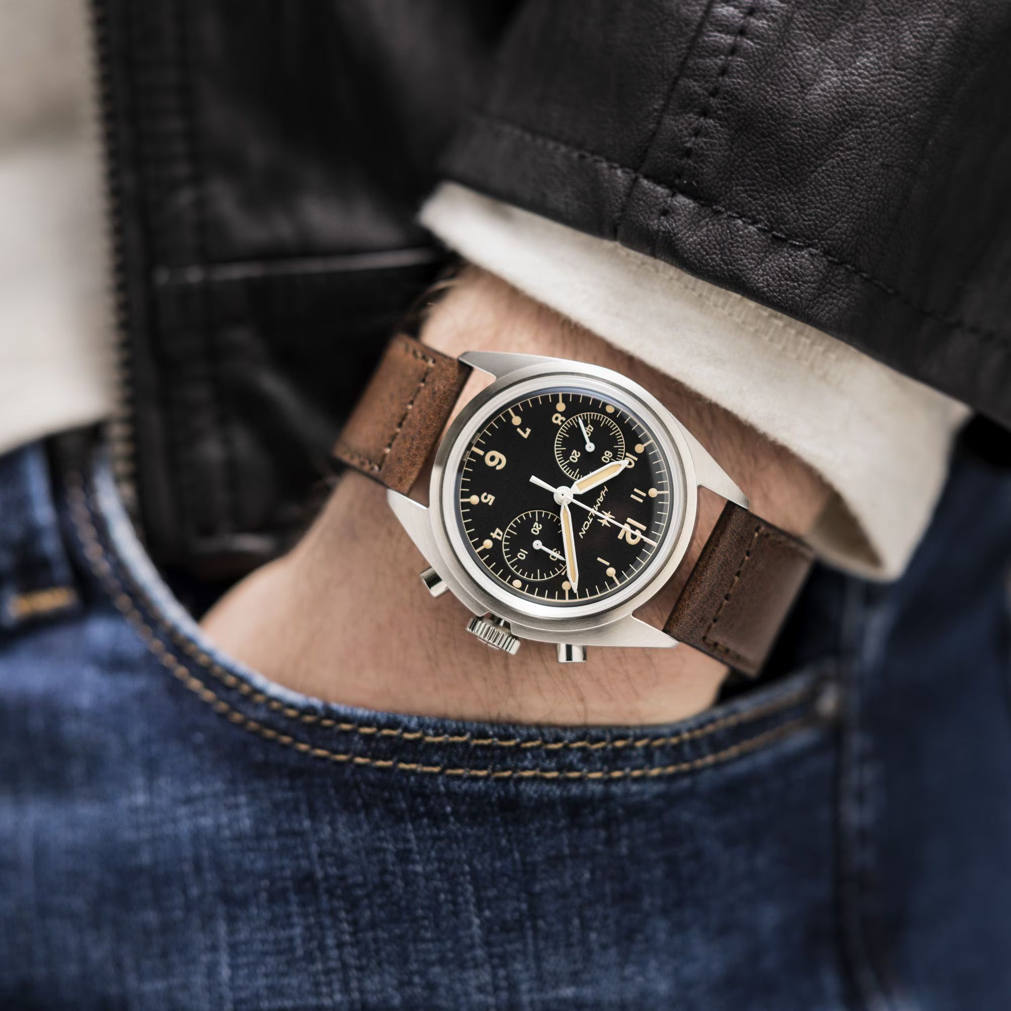 HAMILTON KHAKI AVIATION PILOT PIONEER MECHANICAL CHRONO H76409530
